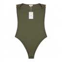 ANRABESS Women Bodysuits Square Neck Spaghetti Straps Sleeveless Cami Top Summer Backless Ribbed Knit Basic Body Suits Army Green Medium