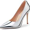 Elisabet Tang Women's High Heels Pumps Closed Pointed Toe Stiletto 4inch Heels Classic Office Special Dressy Wedding Pump Shoes Silver 8