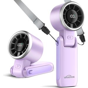 WHATOOK Portable Handheld Turbo Fan:12m/s Strong Wind 15000RPM High Speed Mini Fan, 4000mAh Battery Rechargeable Personal Fan with LED Display, 3 in 1 Foldable Fan for Travel Office Shopping, (Purple)