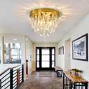 YYJLX Crystal Flush Mount Ceiling Light Modern Crystal Chandelier Gold 4-Light Fixture for Hallway Bedroom Entryway Bathroom Closet