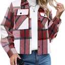 Womens Cropped Flannel Shacket Plaid Button Down Shirts Jackets Long Sleeve Coat Tops Fall Clothes Fashion Outfits (M)