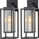 21" Double Cage Outdoor Wall Light, 2Pack Exterior Lantern Sconce, Satin Black