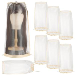Loopeer 6 Pcs Wig Storage Bags Adjustable Wig Bag with Drawstring Portable Travel Organizer for keep from Dirt Dust(Beige)