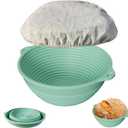 Silicone Bread Proofing Basket, 9 inches Sourdough Baking Bowl with liner Thick Foldable Reusable Handmade Bread Making Supplies for Bakers (Light Green)