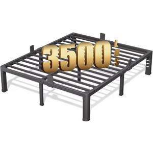 FUIOBYVV 14 Inch Full Bed Frame with Rounded Corner and Headboard Hole Mattress Retainers 3500 LBS Metal Heavy Duty Steel Slats Support No Box Spring Needed Platform Noise Free Easy Assembly