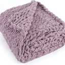 Chunky Knit Throw Blanket 50"X 60", 100% Handmade with Soft Chenille Yarn, 4.4lbs Thick Cable Knitted Blankets, Large Rope Knot Crochet Throws for Couch Sofa Bed Home Decor, Purple