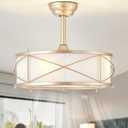 Bexilyny Gold Boho Fandelier Ceiling Fan with Light, 20" Gold Chandelier Ceiling Fans with Lights and Remote, Caged Boho Rattan with 6 Speeds for Living Room, Bedroom, Nursery