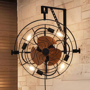 20 in. Indoor 6 Fan Speeds Wall Fan in Black with Lights and Remote, Industrial Black Wall Mounted Ceiling Fan