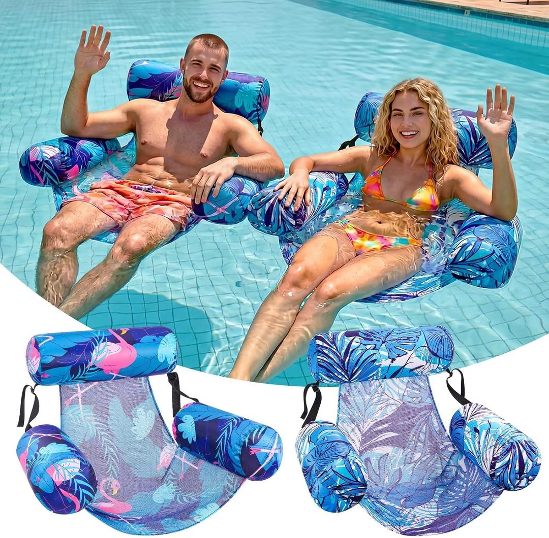 Inflatable Pool Float Chair - 2 Pack Pool Floats Adult Heavy Duty, Water Floating Lounge Chairs, Blow up Floaties Adults for Summer Fun Party Lake Beach