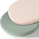 Muslin Bassinet Sheets for Babies  Soft & Breathable 100% Cotton Fitted Sheets for Oval, Rectangle, Hourglass Bassinet Mattress Pads, 2-Pack (Ivory & Pink) (Green)