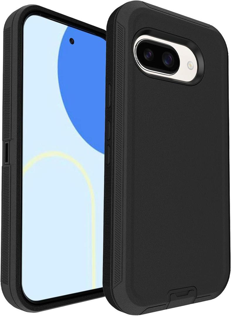 for Pixel 9A Case, 16ft Drop Protection, with Dustproof Port Cover, 3-Layer Shockproof Heavy Duty Phone Case for Google Pixel 9A, Black