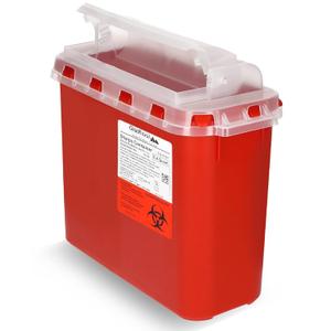 Oakridge Products Transparent Sharps Container for Home Use and Professional 5.4 Quart (1-Pack), Touchless Biohazard Needle and Syringe Disposal, Rotating Lid, CDC Certified