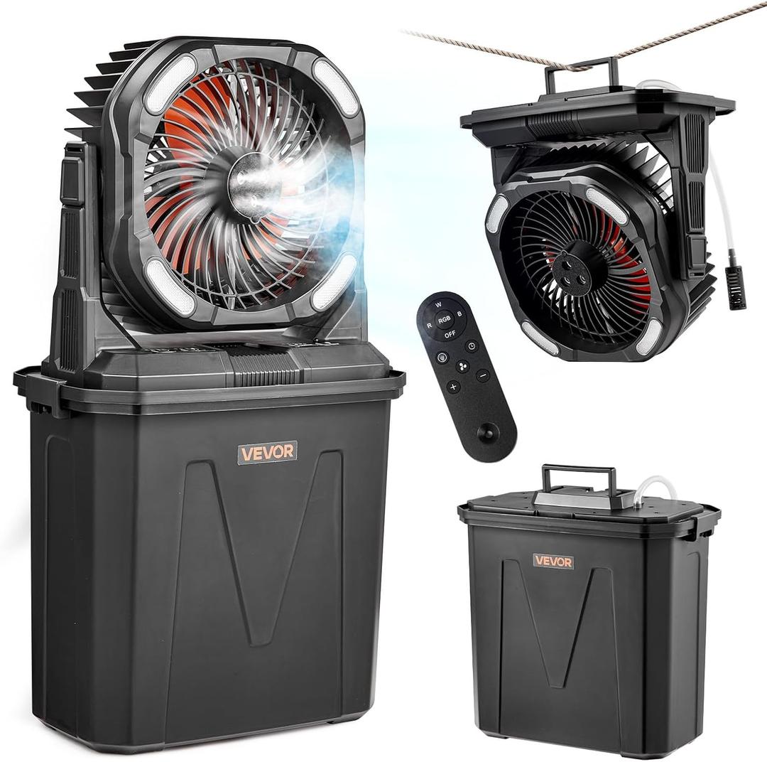 VEVOR Misting Fan, More than 2700RPM Motor Mister Fan, Mister Cooling Fans with 2.38 gal Water Tank, 10000mAh Battery, 4-Speed Wind & 5 Lighting Modes, Water Cooling Fans for Indoor, Outdoor, Patio