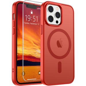 SUPFINE Magnetic for iPhone 12 Pro Max Case (Compatible with MagSafe) (Military Grade Drop Protection) Slim Translucent Matte Shockproof with Anti-Fingerprint Phone Case,Red