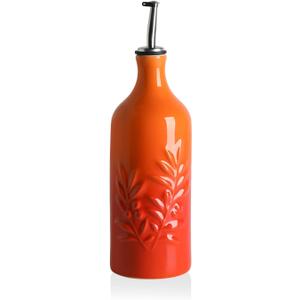 Sweejar Ceramic Olive Oil Dispenser Bottle, 20 Oz Relief Opaque Oil Cruet Protects To Reduce Oxidation, Suitable for Storage Soy Sauce, Coffee Syrup, Liquids, Set of 1 (Gradient Orange)