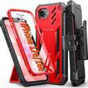 FNTCASE for iPhone 17e Phone Case: for iPhone 16e Case Military Grade Rugged Case with Kickstand & Holster | Shockproof TPU Protection Bumper Matte Textured Design | Heavy Duty Protector Red