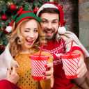 Skylety 36 Pcs Bulk Christmas Candy Plastic Cups with Straws and Lids for Coworkers Employee 16 oz Red White Candy Cups Xmas Tumbler Reusable for Team Nurse Teacher Office Staff Hot Chocolate, 4Style