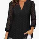 Timeson Women's 3/4 Sleeve Blouses Casual V Neck Dress Shirts Double Layers Mesh Tunics Tops, Size XL