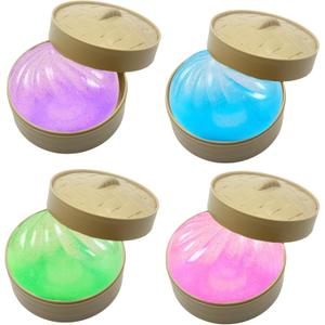 4 Pack Glitter Dumpling Squishy Box Colorful Sensory Soft Squeeze Dough for Adults & Kids, Fun Squeeze Ball for Stress Relief, Holiday and Birthday Gifts, Perfect Party Toy Gift, Easter Basket Gift