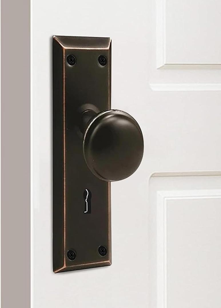 MaxxGeek Door Knob Interior, Antique Door Knob, VAntique Bifold Door Knobs Replacement, Fits 1-3/8"- 1-3/4" Interior Doors, Oil Rubbed Bronze(Without Keys and Locks)
