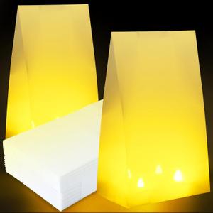 Honeydak 24 Pcs White Plastic Luminaria Bags 15" x 9" x 25" Waterproof Luminaria Bags Candle Lantern Bag for Christmas Weddings Birthday Party Holiday Decoration Use