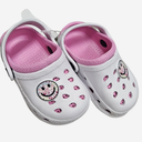 Childrens White Pink Clogs With Smile Design Girls Tie Dye Happy Face Slip On, Size  9
