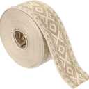 uxcell 5 Yards Cotton Webbing Strap, 2-inch(50mm) Jacquard Webbing Ribbon Embroidery Polyester Webbing Straps Purse Strap Belt for Purse Bag Crafts Clothing, Khaki-Gold