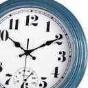 JENLYSTIME 12 Inch Indoor/Outdoor Retro Waterproof Wall Clock with Thermometer Silent Round Quartz Battery Operated Easy to Read Decorative for Kitchen Patio,Bathroom,Deck,Porch,Pool(Blue)
