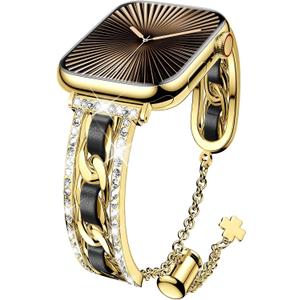 DABAOZA Compatible for Women Apple Watch Band, 41mm 40mm 38mm 46mm 45mm 44mm 42mm 49mm Bracelet Bangle Bling Rhinestone Metal Strap for iWatch SE Series 10 9 8 7 6 5 4 3 Ultra 2/1 (Gold/Black)