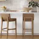 Nathan James Gracie Modern Upholstered Bar Chair, Wooden Bar Stool for Kitchen Island with Faux Leather Upholstery, Light Brown, Set of 2, Bar Height - Set of 2
