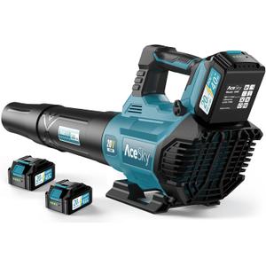 Leaf Blower Cordless - 580CFM/160MPH & 3 Speed Levels Electric Leaf Blower with 2 x 4.0Ah Battery and Charger, Extension Tube Blower for Lawn Care, Yard, Garage, Blowing Leaves, Dust or Snow, Blue