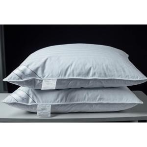 Goose Feather Blend with Polyester Bed Pillows 100% Cotton, Medium Firm Soft Support Standard Pack of 2 Stripe White