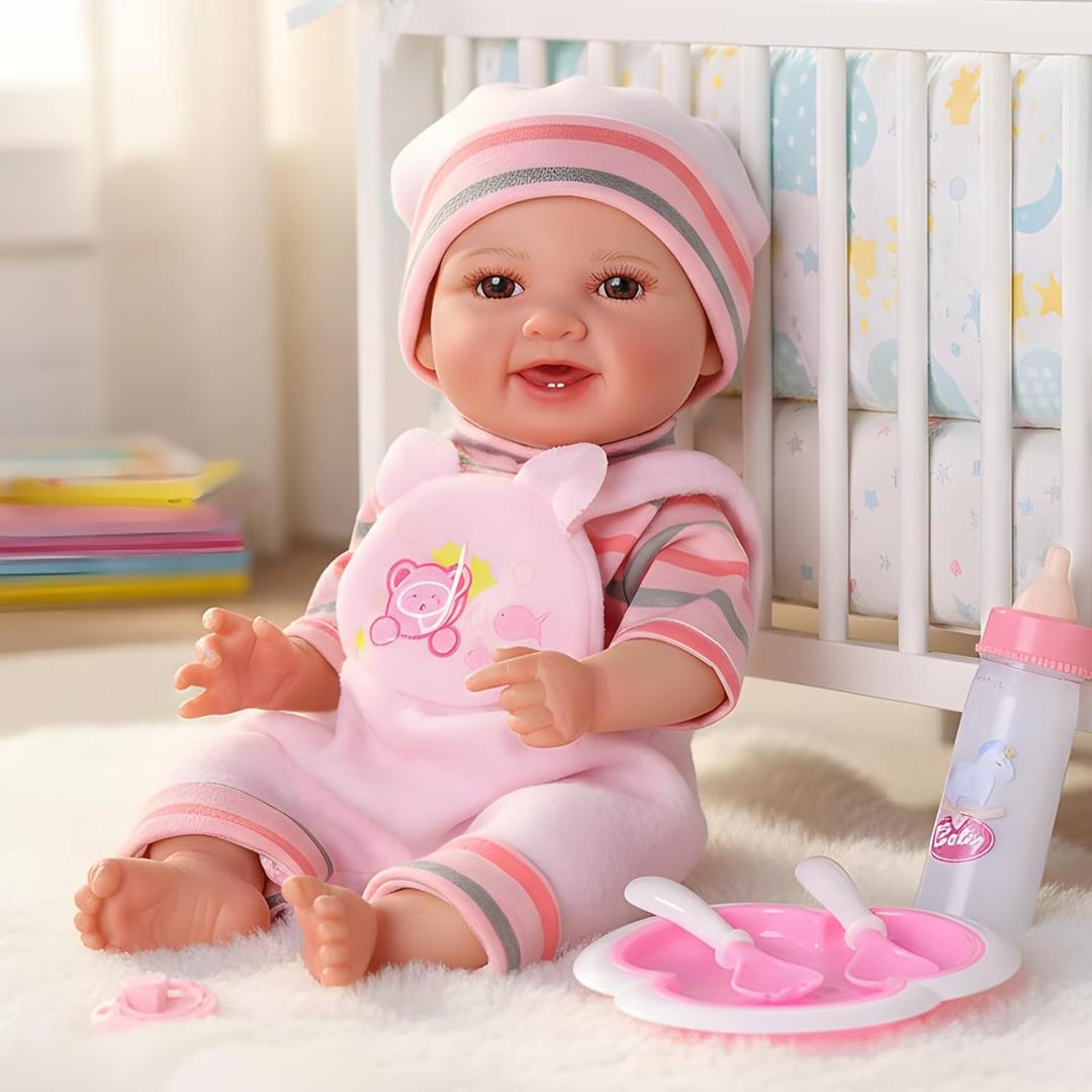 BABESIDE Baby Doll Girl - 12-Inch Realistic Baby Dolls with Magic Feeding Bottle Real Life Vinyl Toy Gift for 3 4 5 6 Years Toddlers, Ideal for Birthday, Pretend Play, Christmas