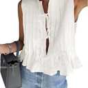 Cicy Bell Womens Bow Front Tie Tank Tops Pleated Babydoll Top Sleeveless Cute Coquette Shirt Summer Outfits White Size XL