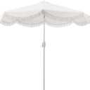 Tempera 9ft Auto Tilt Scalloped Patio Umbrellas with Fringe, Outdoor Table Umbrellas with Fade Resistant Canopy, 8 Sturdy Rids, Luxurious Vintage Umbrellas for Lawn, Pool, Deck, Balcony