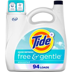 Tide Free and Gentle Odor Refresh Laundry Detergent Liquid, 94 Count, 132 fl oz, Hypoallergenic Laundry Detergent