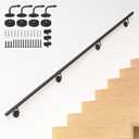 8FT Industrial Metal Stair Handrail,Round Pipe Stair Railing for Indoor/Outdoor Steps,Wall Mount Support Staircase Handrails,440LBS Load Capacity Hand Rails,Safety Grab Bar Porch Stairway Railing