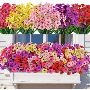 AmyHomie 20 Bundles Artificial Flowers for Outdoors, UV Resistant Fake Flowers No Fade, Faux Plants for Garden Porch Window Box Patio Decor (Mix Color)