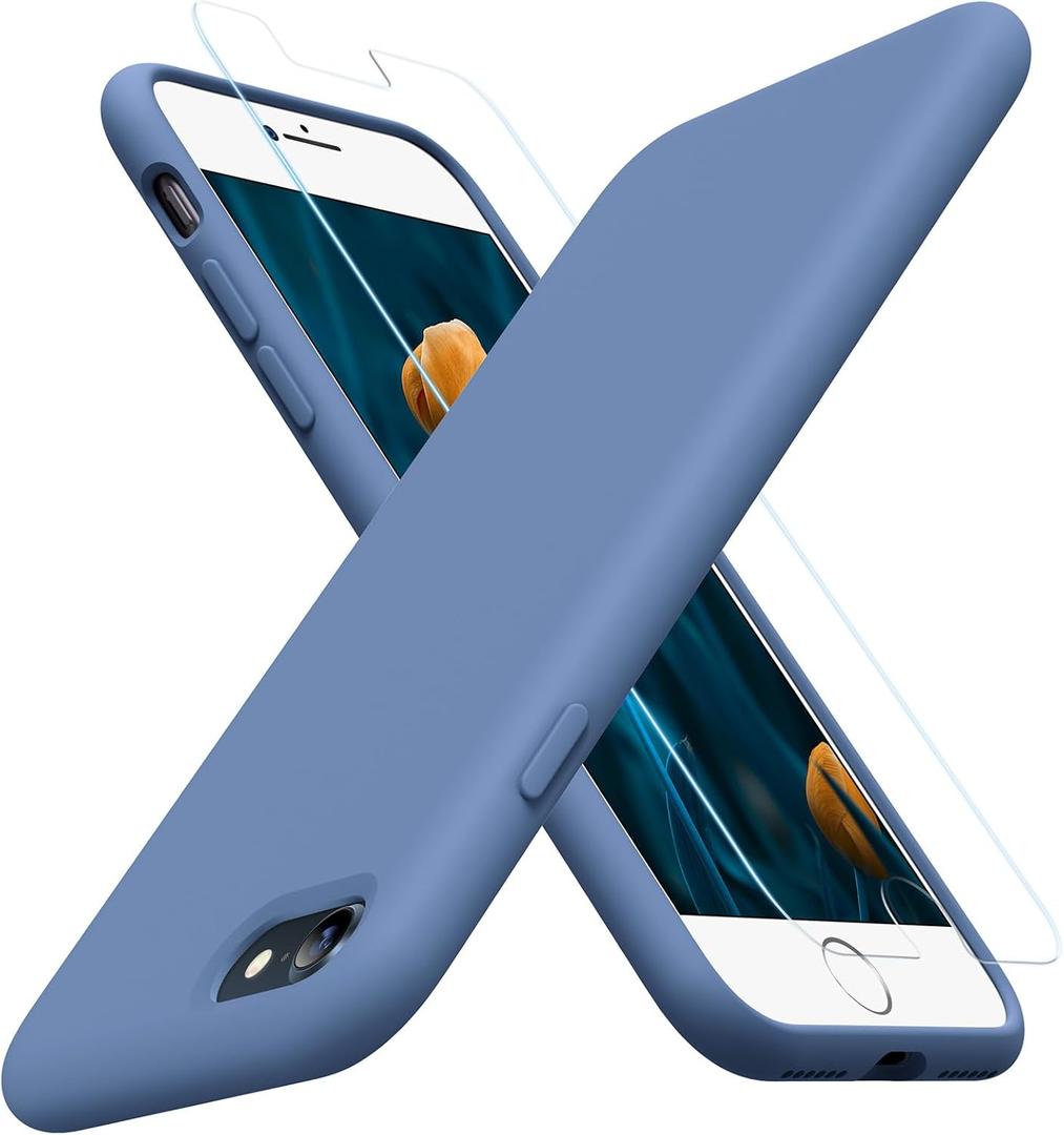 Miracase Ultra Slim Designed for iPhone SE Case 2022(3rd Gen)/iPhone SE 2020 Case(2nd Gen)/iPhone 7 Case/iPhone 8 Case with Screen Protector, Multi-Color Silicone Shockproof Phone Case(Glass Blue)