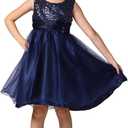 Acecharming Girls Dresses Sequin Flower Girls Party Dress Bridesmaid Ball Gown Wedding Tulle (Blue)