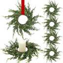 Vesici 4 Pcs 12.6'' Christmas Candle Rings Wreath Artificial Cedar Mini Kitchen Cabinet Wreath Decoration Xmas Candle Ring Table Centerpiece Decor for Christmas Wedding Home Table Decoration