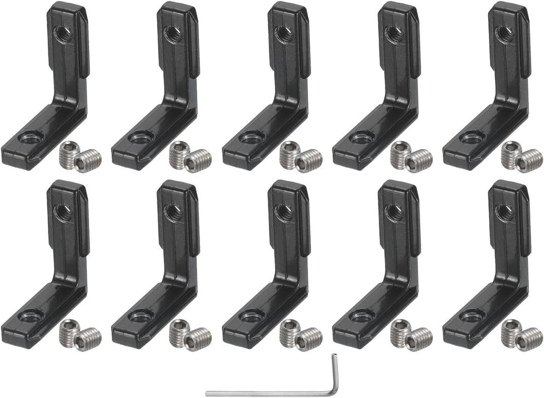 uxcell 10Pcs T Slot L-Shape Interior Inside Corner Connector with M4 Screws and Wrench for 1515 Series Aluminum Extrusion Profile, Slot 9mm, Black