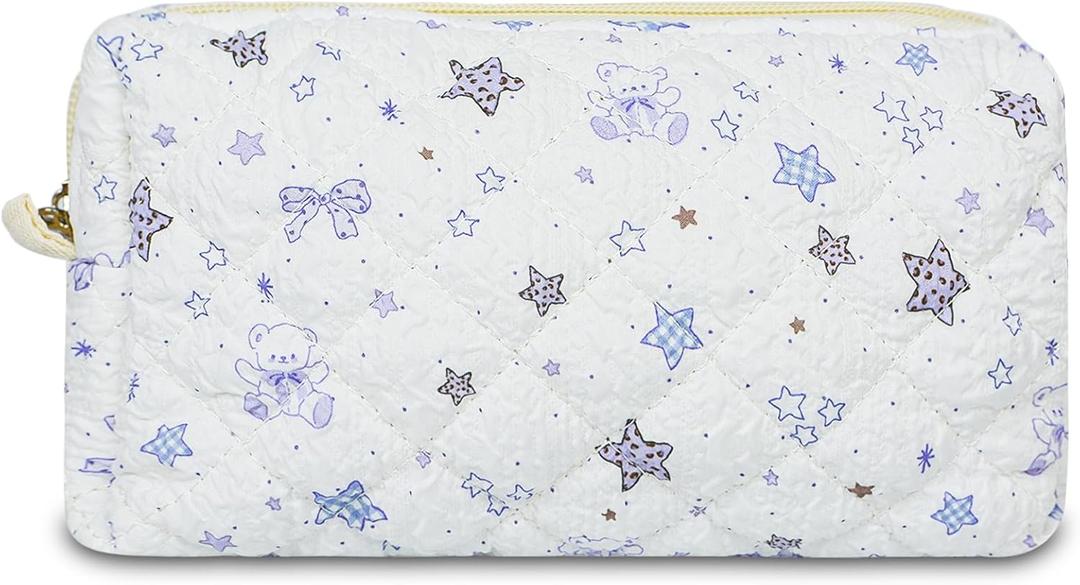 Quilted Makeup Bag for Women Travel, Brush Organizer Cosmetic Pouch, Lightweight Portable Toiletry Bag Coquette Floral Organizer Case