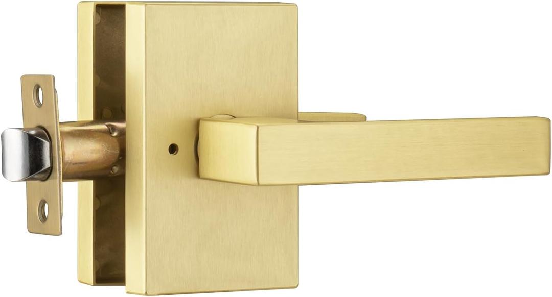 Gold Door Handle Interior,Privacy Door Handles for Bathroom, Satin Brass Heavy Duty Door Lever