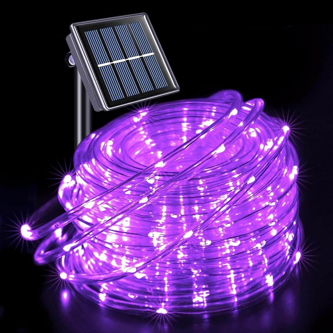JMEXSUSS 200 LED Purple Solar Halloween Lights, 66 ft Rope Lights Outdoor Waterproof, PVC Tube Purple Christmas String Lights for Party Tree Fence Christmas