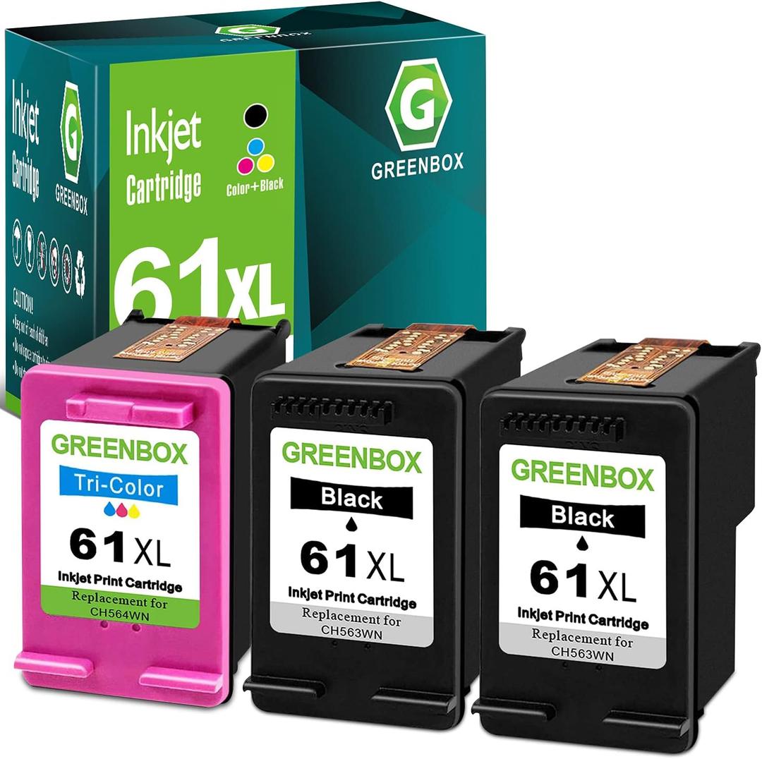 GREENBOX 3 Pack 61XL Ink Remanufactured Ink Cartridge 61XL Replacement for HP 61XL HP61 Combo Compatible for 5530 4500 2540 4630 4501 4502 4635 3050 2542 3512 4632 3510 3050a 2514 2541 Printer