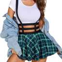 Avidlove Pleated Suspender Skirt Women - Elastic High Waist A-Line Mini Braces Skirt for School Casual Party (S)