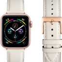 Leather Bands Compatible with Apple Watch Band 38mm 40mm 41mm 42mm 44mm 45mm 46mm 49mm, Genuine Leather Wristband Starp for iWatch SE Series 11 10 9 8 7 6 5 4 3 2 1 Ultra for Women Men (Ivory White/Rose Gold)
