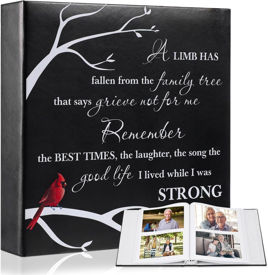 ReliThick Cardinal Funeral Photo Album 4 x 6 Inch 200 Blank Pages Memorial Leather Memory Album Scrapbook for Memorial Service Celebration of Life Decor in Loving Party Supply(Remember the Best Times)