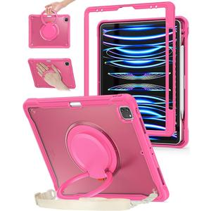 BRAECN iPad Pro 12.9 Case - 6th/5th Gen Shockproof Clear Case with Pencil Holder/Rotate Stand/Shoulder Strap